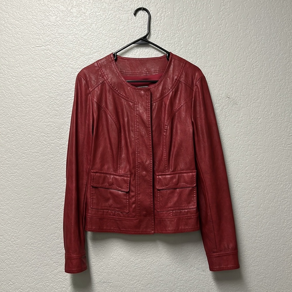 Burgundy faux leather jacket by Kut from the Kloth. Minor wear